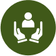 Icon of hands holding a person symbol.